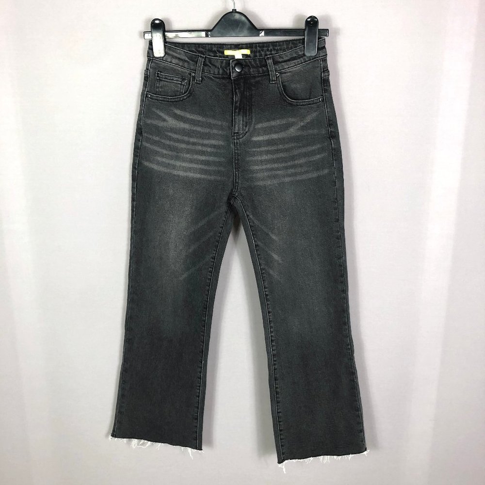 Gianni Bini Charcoal Gray Hailee Raw Hem High Waisted Jeans Size 28